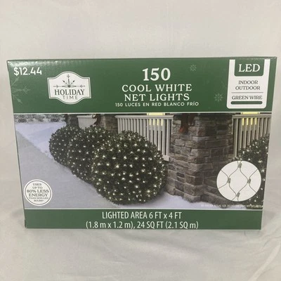 Holiday Time 150 Cool White Net Mini LED Lights Green Wire 6 x 4 ft Area - Image 1 of 4