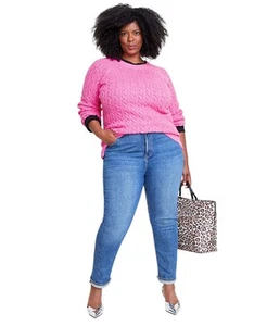 On 34th Women's Plus Size Perfect Cable-Knit Crewneck Sweater - Picture 1 of 17