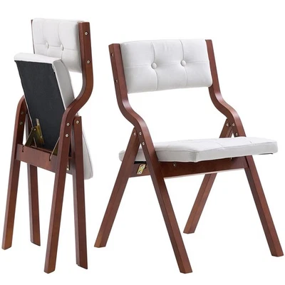 Uimoso Wooden Folding Chairs with Padded Cushion and Wooden Frame White Set of 2 - Image 1 of 4