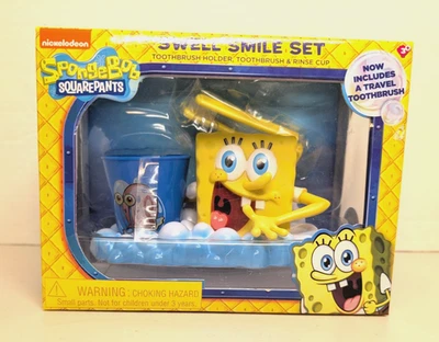 2014 Bob Esponja Calça Quadrada Nick Bubbly Smile Conjunto Suporte para Escova de Dentes e Copo - Novo Na Caixa - Imagem 1 de 4