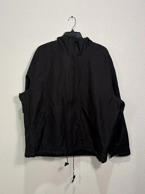 Vtg 90s Dockers Hooded Coat Jacket Black Drawcord Y2K Gorpcore Fleece Lined Sz L - Image 1 of 4