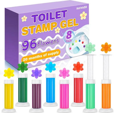 8 Pack Toilet Gel Stamp, 96 Stamps 8 Kinds of Scent Toilet Bowl Cleaner Gel, Lon - Image 1 of 4