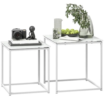 HOMCOM Nest of 2 Side Tables Set of Bedside Tables for Living Room White - Image 1 of 4