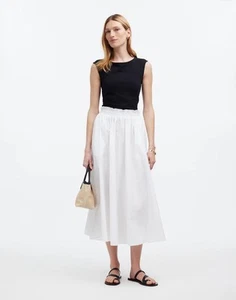 NWT Madewell Women’s Pull-On Paperbag Midi Skirt White Size XL NQ807 - Picture 1 of 7