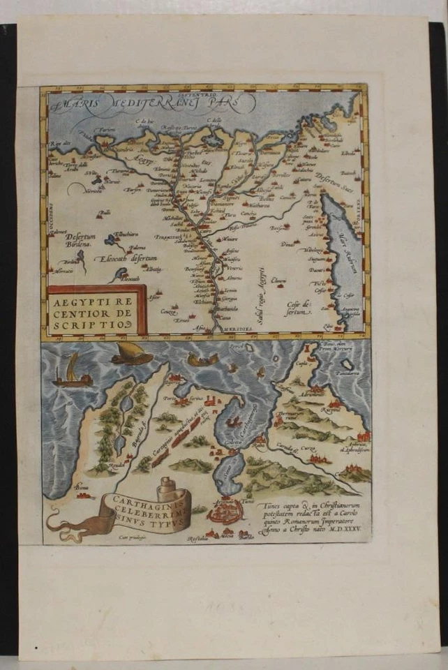 EGYPY & CARTHAGE TUNISIA 1595 ORTELIUS UNUSUAL ANTIQUE COPPER ENGRAVED MAP - Image 1 of 1