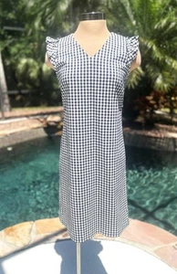 J. McLaughlin Size 8 Joselyn Navy White Gingham Check Cap Sleeve Dress 8 - Picture 1 of 7
