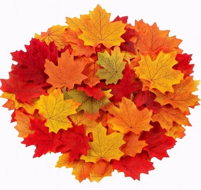 KIDS B CRAFTY 100 Mixed Maple Leaves – Artificial Autumn Leaves for Weddings, Displays & Home