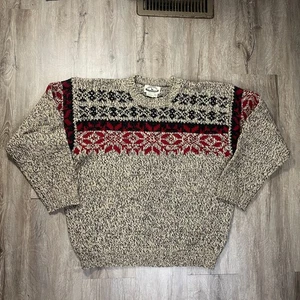Eddie Bauer Herren Pullover 100% Wolle Large Nordic Fair Isle Strick Braun Pulli - Bild 1 von 6