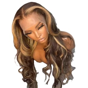 Brazilian Hair 28-inch Lace Frontal Wig 150% T-Part Honey Blonde Hand-Sewn - Picture 1 of 6