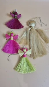 Set Of Vintage Husk Corn Dolly Style Hanging Christmas Decorations Angel - Picture 1 of 6