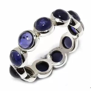 Natural Iolite Gemstone 925 Sterling Silver Row Ring, Available in all Gemstone - Picture 1 of 3
