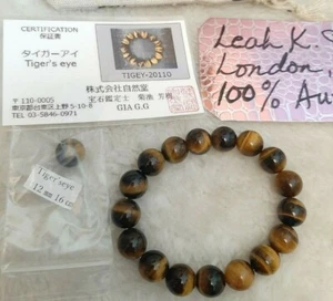 100% echtes Tigerauge Edelsteine Armband 12 mm 16 cm, Unisex ~ mit Zertifikatskarte - Bild 1 von 5