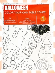 72x36 Halloween Color Your Own Table Cover Party Pumpkin w/ Black Bat Crayon - Picture 1 of 2