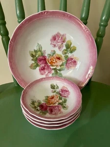 OG Germany 5 Piece Berry Desert Set Pink/Peach Roses Antique Pink/Peach Roses - Picture 1 of 7