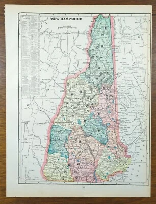 Vintage 1902 NEW HAMPSHIRE Map 11"x14"  Old Antique Original LACONIA LAKEPORT NH - Image 1 of 4