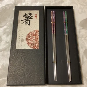 Metal Chopsticks Reusable Dazzling Rainbow Stainless Steel Chopsticks Titaniu... - Picture 1 of 10
