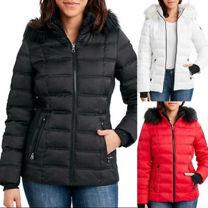 Chaqueta tampón ligera de temporada para mujer Nautica con capucha de piel sintética - Imagen 1 de 12
