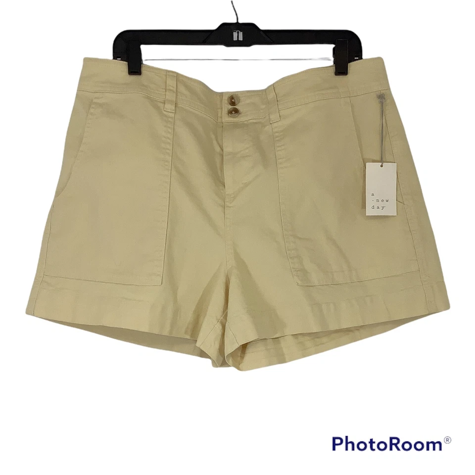 New. A Day Women's High-Rise Shorts Size 16 Light Yellow