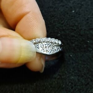 2pcs Silver-plated  Leaf Engraved With Cubic Zirconia Ring Size N