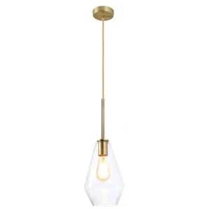 1-Light Clear Glass Champagne Gold Pendant Light w/Shade - Picture 1 of 8