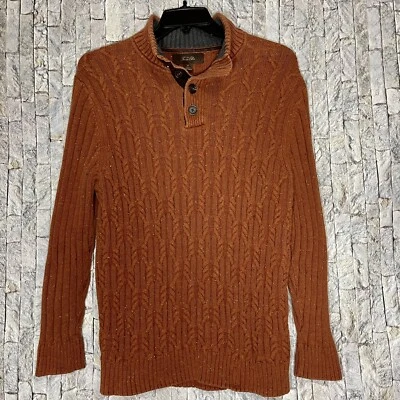 Suéter Tasso Elba Tejido con Cable 1/4 Botón Simulado Moteado Óxido Naranja Para Hombre XL Foto 1 de 4