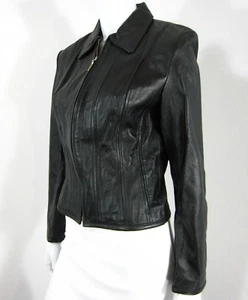 MODA International LONG SLEEVE FULL ZIP LEATHER JACKET SIZE S SMALL SOLID BLACK  - Picture 1 of 9
