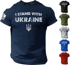 I Stand With Ukraine T Shirt American Flag Ukrainian Support  - Picture 1 of 10