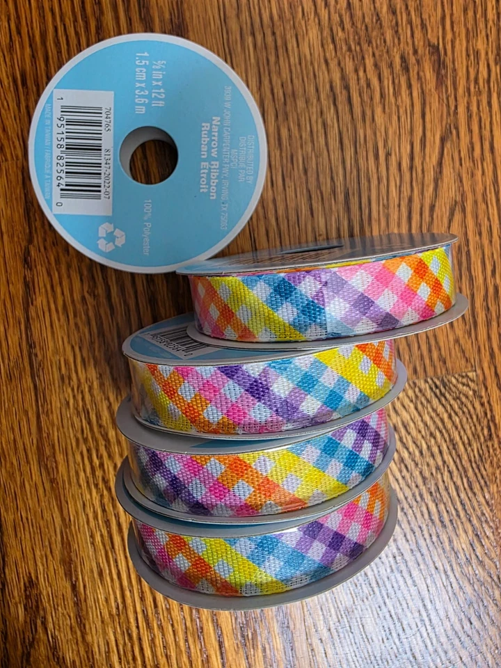Set of 5: Celebrate It Easter Spring Ribbons Plaid Pink Blue Yellow 5/8in X 3yd - Image 1 of 1