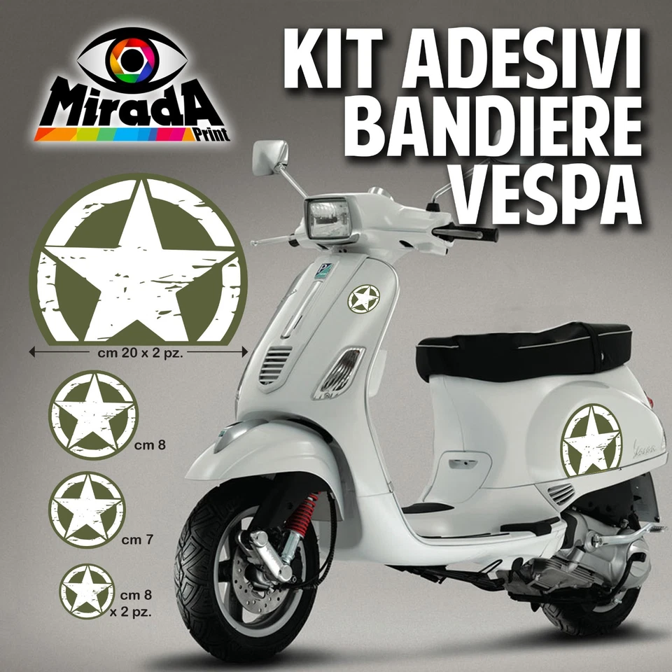 KIT Adesivi Stickers VESPA US  ARMY VERDE STELLA  PX GTS PIAGGIO PRIMAVERA 125 - Imagen 1 de 1