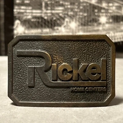 Hebilla de cinturón de latón vintage de los años 70 de Nueva Jersey Rickel Home Centers ferretería Foto 1 de 4