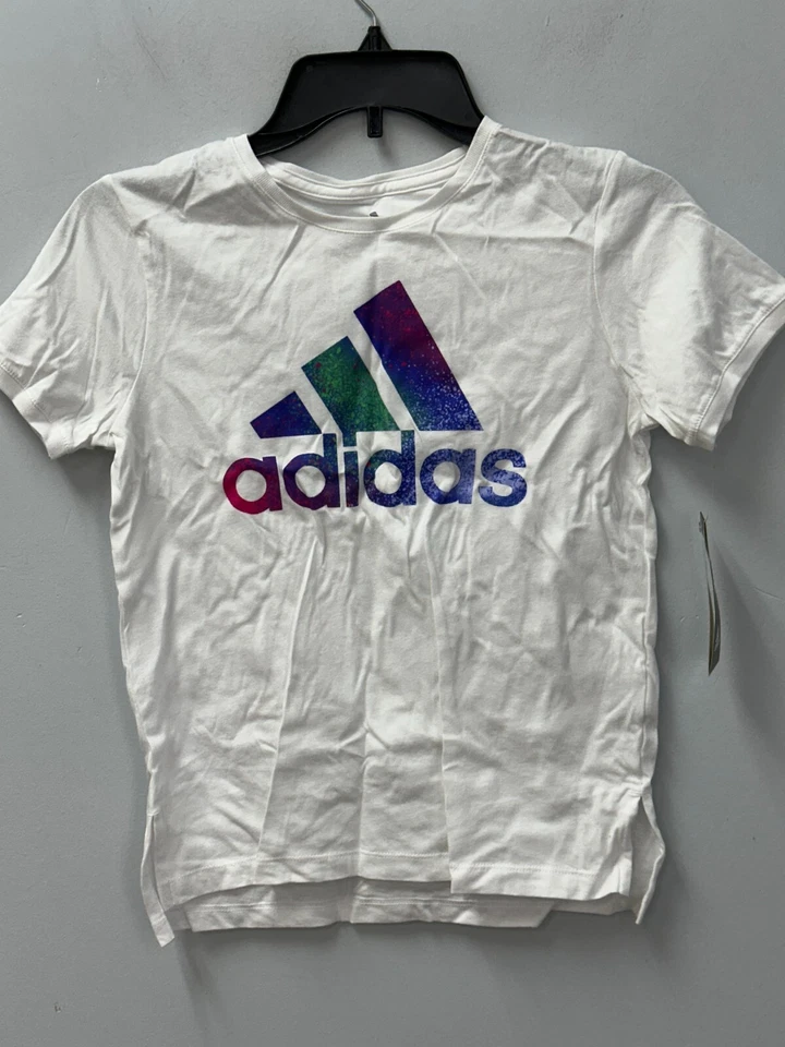 ADIDAS Girl's WHITE Short Sleeve "LOGO" T-Shirt Size SMALL