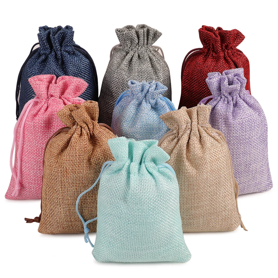 25/50/100 Burlap Bags Linen Jewelry Pouches Jute Hessian Gift Bag Wedding Favor