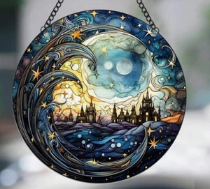 Atrapasol-Luna Ciudad y Castillo Atrapasol Ventana Colgante Decoración 6 x 6" - Imagen 1 de 1