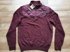 BARBOUR Mens Essential Diamond Quilted 1/2 Zip Sweatshirt UK M Burgundy MKN1338 - Picture 1 of 9