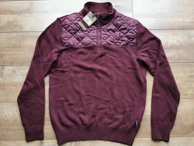 BARBOUR Mens Essential Diamond Quilted 1/2 Zip Sweatshirt UK M Burgundy MKN1338  - Image 1 of 4