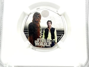 Great Britain 2024 50 STAR WARS Pence Han Solo Chewbacca Silver Coin NGC PF70 - Picture 1 of 9