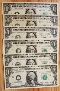 1985 PARTIAL SET Federal Reserve Note $1 Dollar Bills, 6 of 12 Districts - Picture 1 of 13