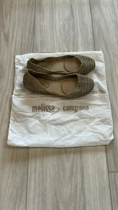Melissa + campana size 5 Gold Glittery Sparkle casual women’s flats w/duster bag - Picture 1 of 14
