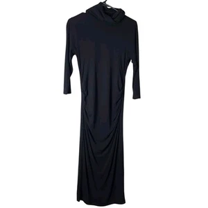 Isabella Oliver Maternity Midi Dress Black Turtleneck Ruched US 6 Brand Size 2 - Picture 1 of 6