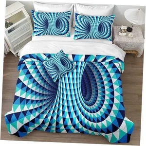 Triangle Geometric Comforter Set 3D Abstract Bedding Set with Sheet Set Aqua - Picture 1 of 8