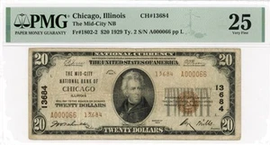 1929 $20 Chicago Mid City FRB Note - CH#13684, FR#1802-2 - PMG 25, Low Serial # - Picture 1 of 2