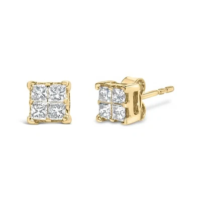 14K Yellow Gold 1/2 Cttw Invisible Princess Diamond Composite Square Earring - Image 1 of 4