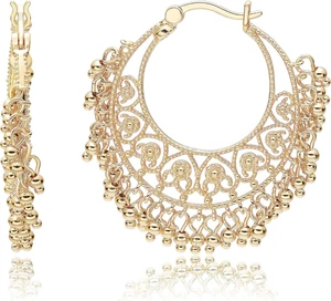 Bronze 18K Gelbgold Creolen vergoldet Indianer Gold Ohrringe für Damen - Chandbali H - Bild 1 von 12