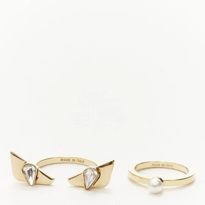 FENDI Monster жук глаз золотой кристалл жемчуг украшенные кольца US6.5 US4 - Изображение 1 из 4