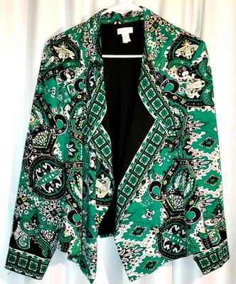 Blazer chaqueta para mujer Chico verde y blanco estampado cachemir frente abierto talla 2 Foto 1 de 3