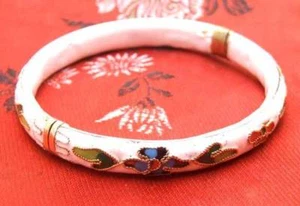 70mm White Handwor Cloisonne Enamel Bangle Cuff Bracelet for Women Fine Jewelry - Picture 1 of 3