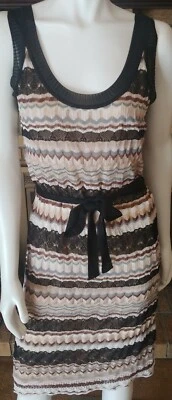 Vestido Missoni Negro Marrón Marfil Estampado Chevron Mezcla de Seda Tejido Nuevo con Etiquetas $1590 Talla 10 Foto 1 de 4
