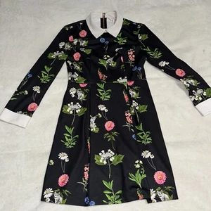 Ted Baker Black & Multi Color Floral Collared Dress Size 1 - Picture 1 of 8