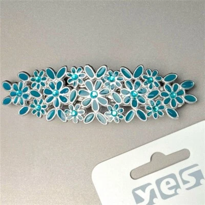 elegante Patentspange Haarspange Haarklammer Strass Blume blau 9 x 2,7 cm SOLIDA