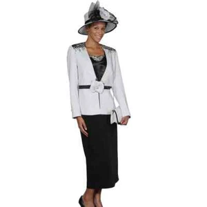 Sunday Damen Kirche Kleid 3-teilig - weicher Kreppstoff - silber/schwarz Standard L394 - Bild 1 von 2
